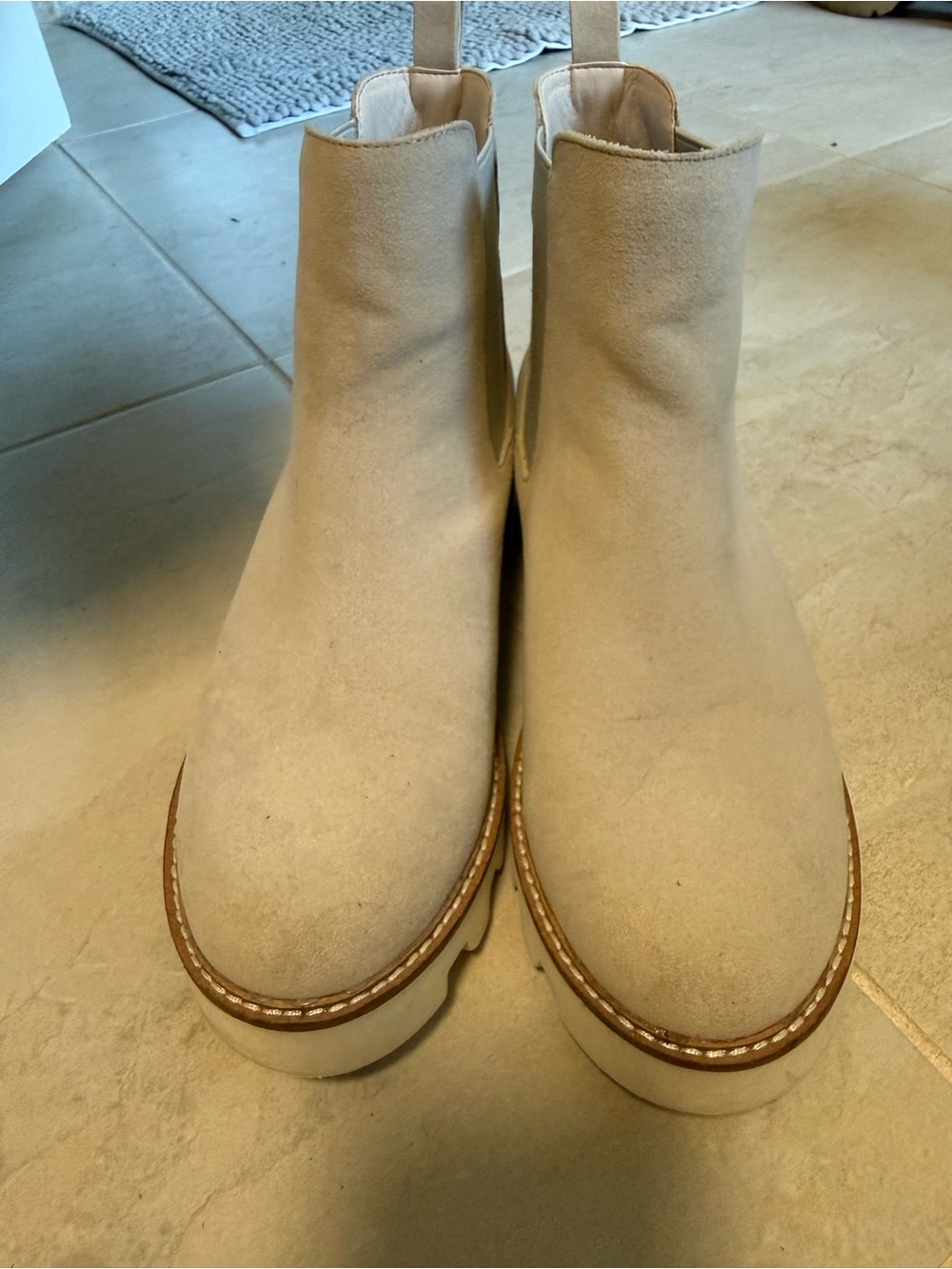 Women’s Cream Suede Chelsea Platform Booties